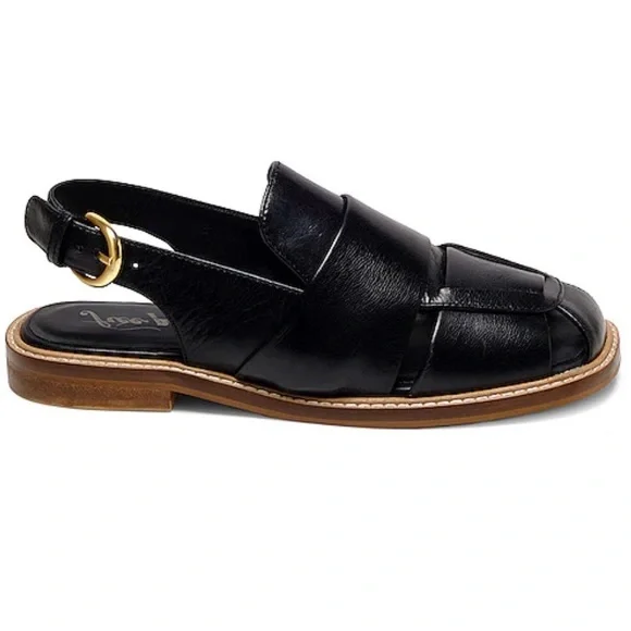 NWOB Free People Libby Fisher Squaretoe Fisherman Sandals in BLACK Size 6.5 - Picture 2 of 5